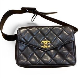 Chanel Black Quilted Leather Belt Bag